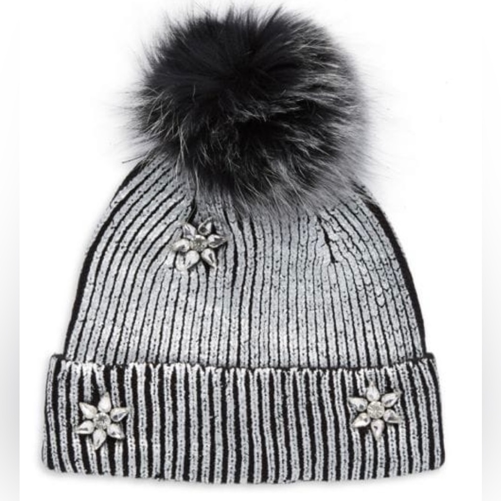 Stunning metallic silver and black beanie